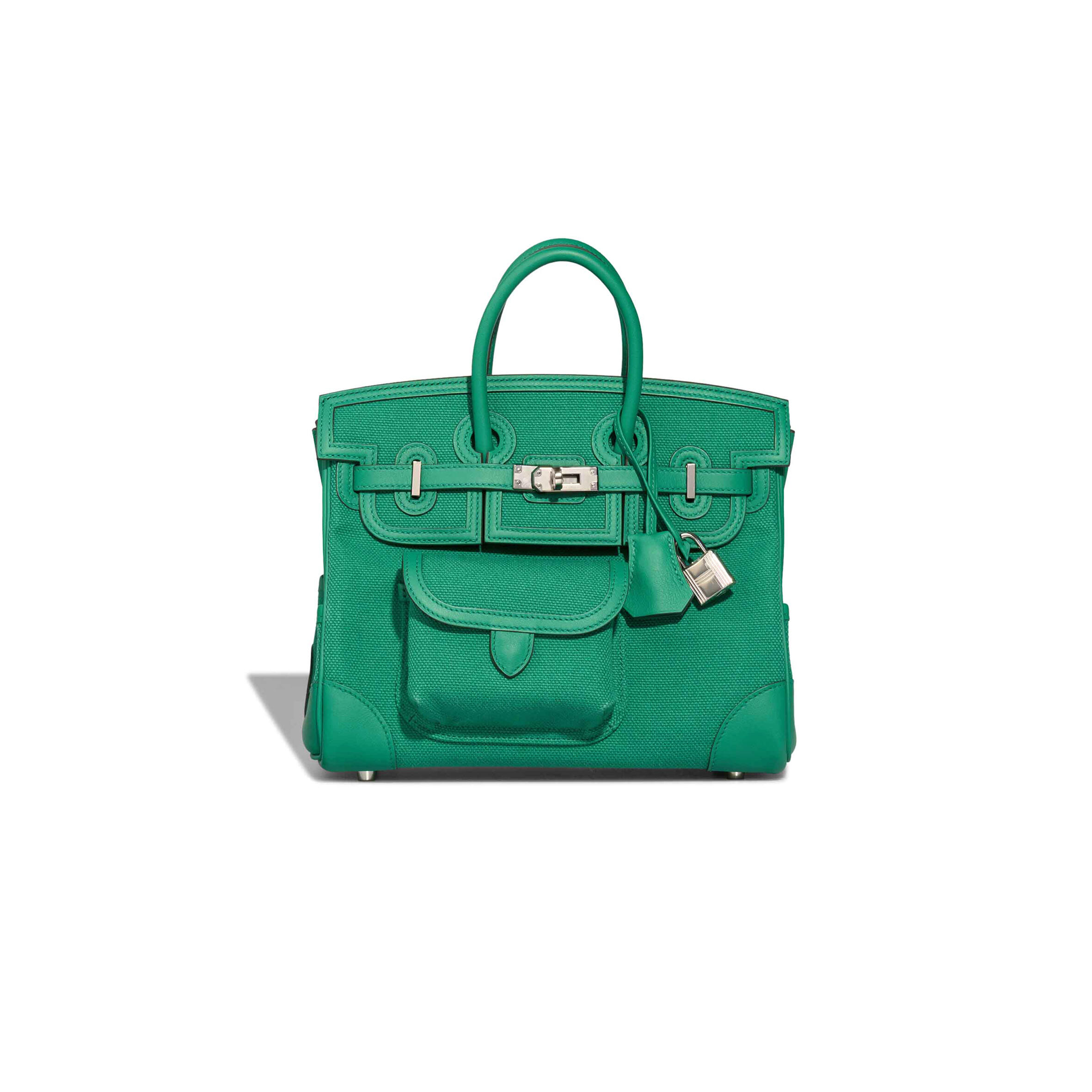 HERMÈS MASTER VERT VERTIGO SWIFT LEATHER AND CANVAS CARGO BIRKIN 25 (25*20*13cm)